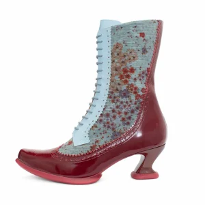 Women's^Fluevog Shoes Aura | Brogue Tall Boot Red/Green Floral