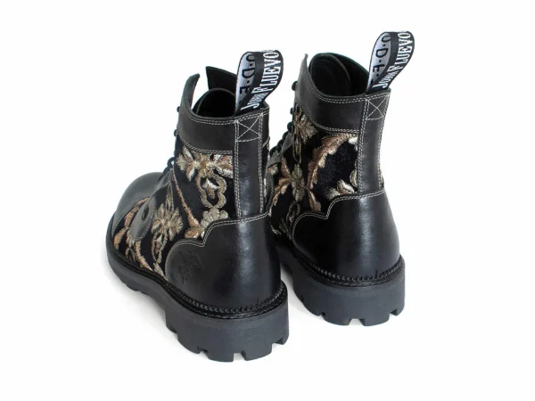 Men's^Fluevog Shoes Derby Swirl (6 Eye) | Classic Derby Boot Black Jacquard