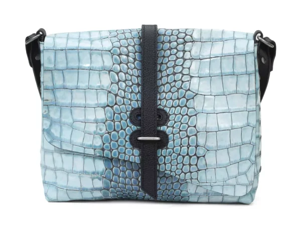 Women's^Fluevog Shoes Donna | Leather Crossbody Bag Blue Croc