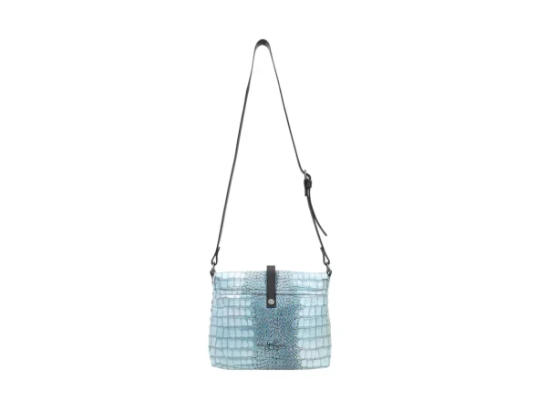 Women's^Fluevog Shoes Donna | Leather Crossbody Bag Blue Croc