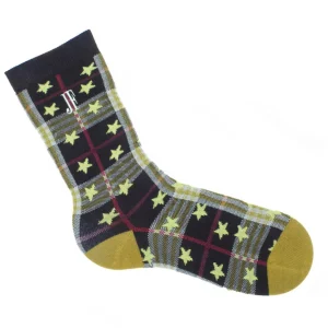 Women's^Fluevog Shoes Ebi Vog Socks | Plaid And Stars Sock Black
