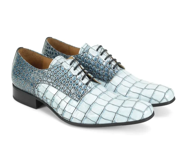 Men's^Fluevog Shoes Luciano | Sleek Derby Shoe Blue Croc