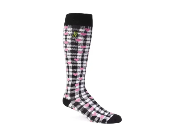 Accessories^Fluevog Shoes Mochi Vog Socks | Spotted Gingham Sock White/Black/Pink Hearts