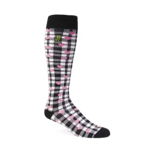 Women's^Fluevog Shoes Mochi Vog Socks | Spotted Gingham Sock White/Black/Pink Hearts