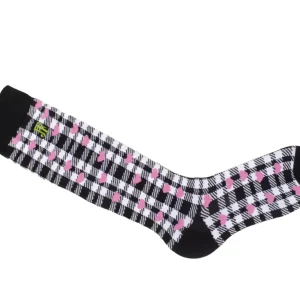 Accessories^Fluevog Shoes Mochi Vog Socks | Spotted Gingham Sock White/Black/Pink Hearts