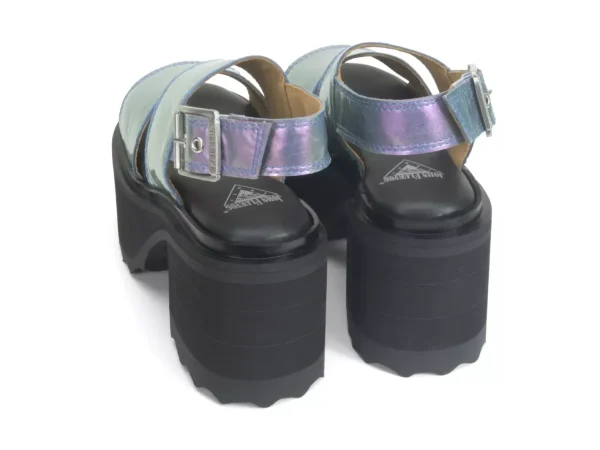Women's^Fluevog Shoes Razzle | Platform Sandal Blue Metallic