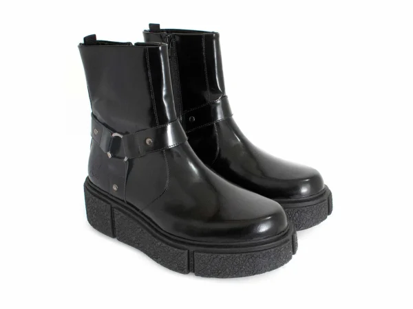 Women's^Fluevog Shoes Rheita | Platform Ankle Boot With Harness Black